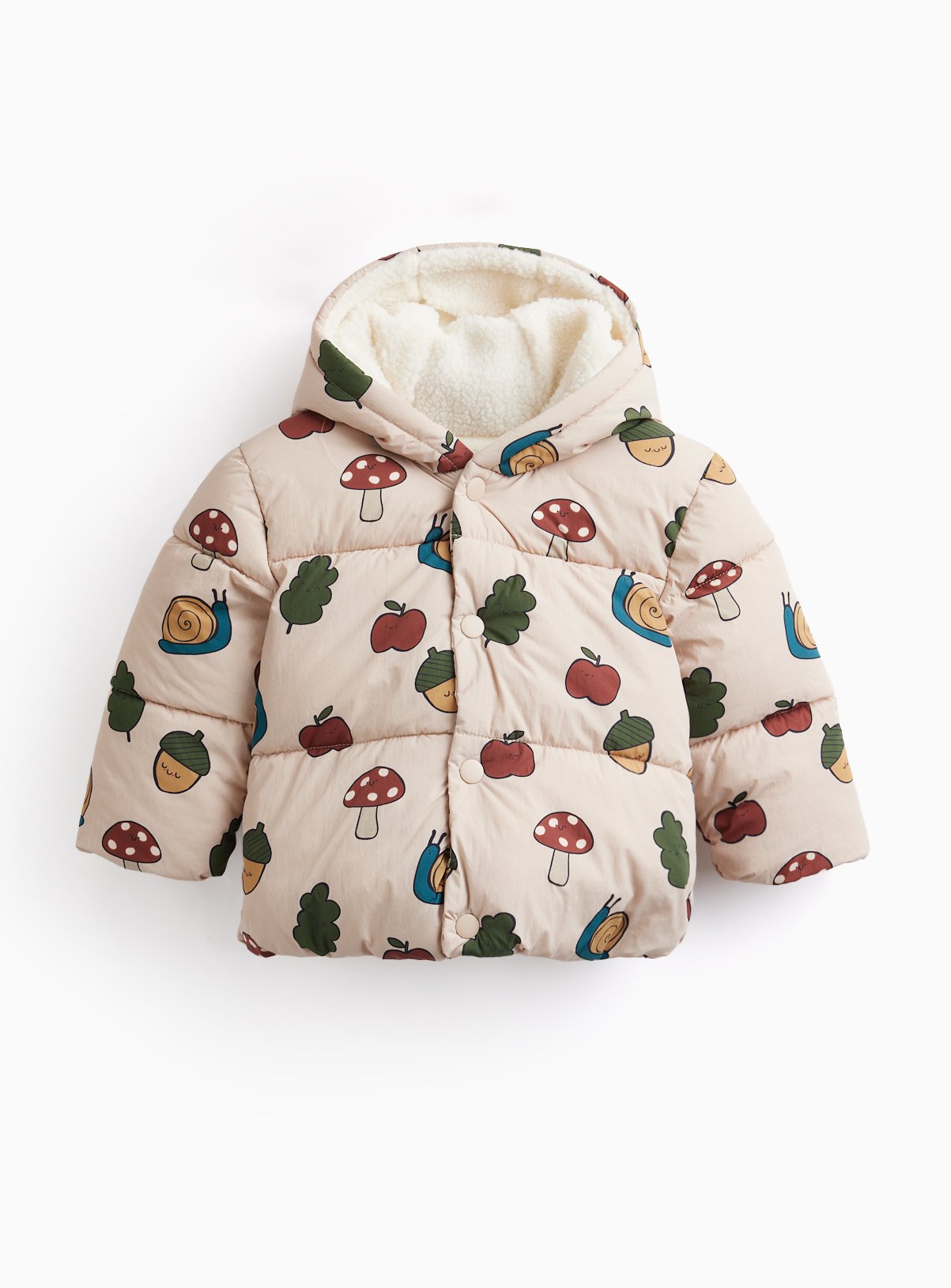 Cream Woodland Print Puffa Coat 9-12 months - Image 1 thumbnail
